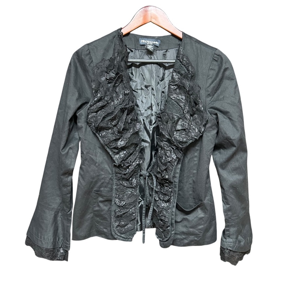 Mix Nouveau Y2K Vintage ruffle blazer 100% cotton tie front jacket